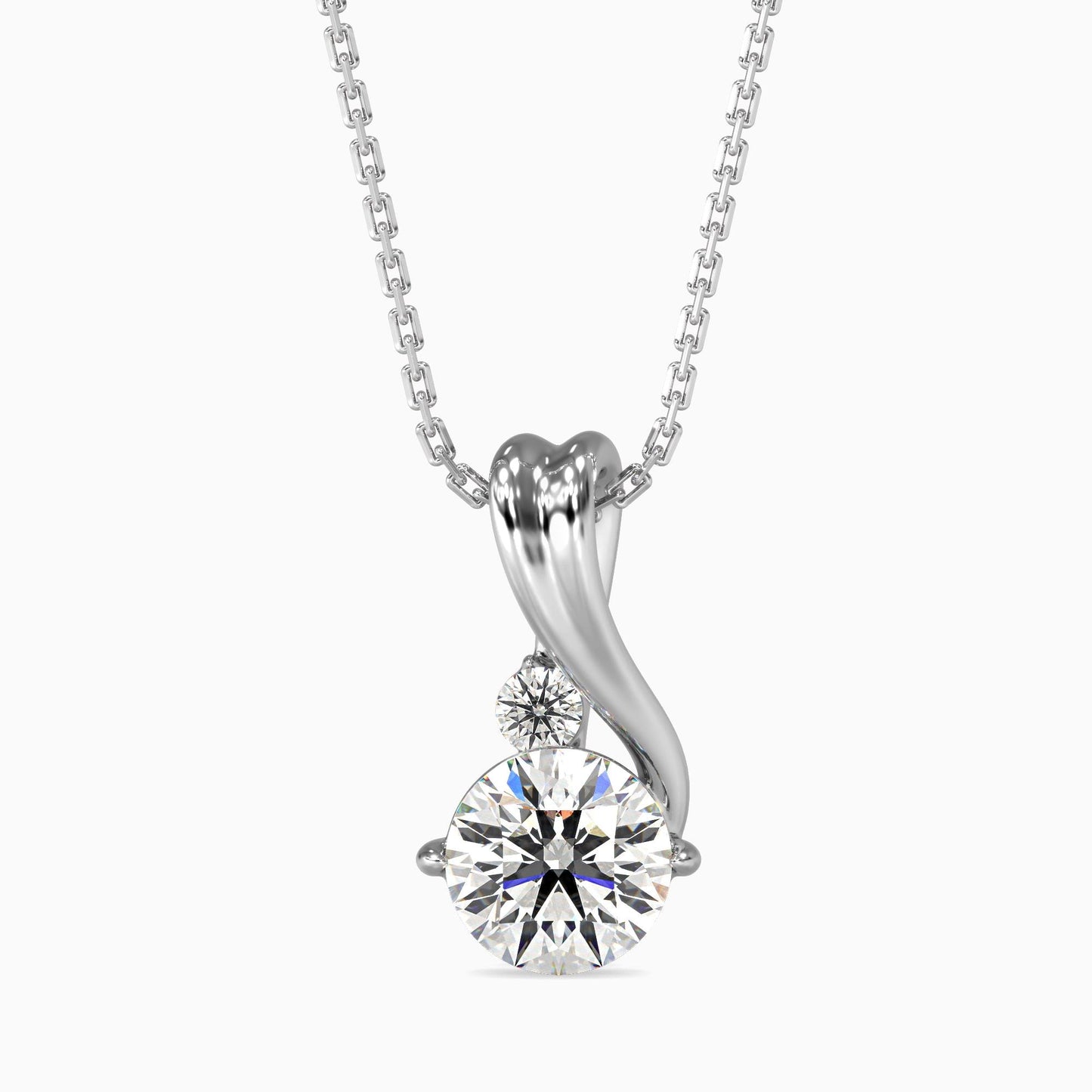 Heart Swirl Two-Stone Diamond Pendant Necklace