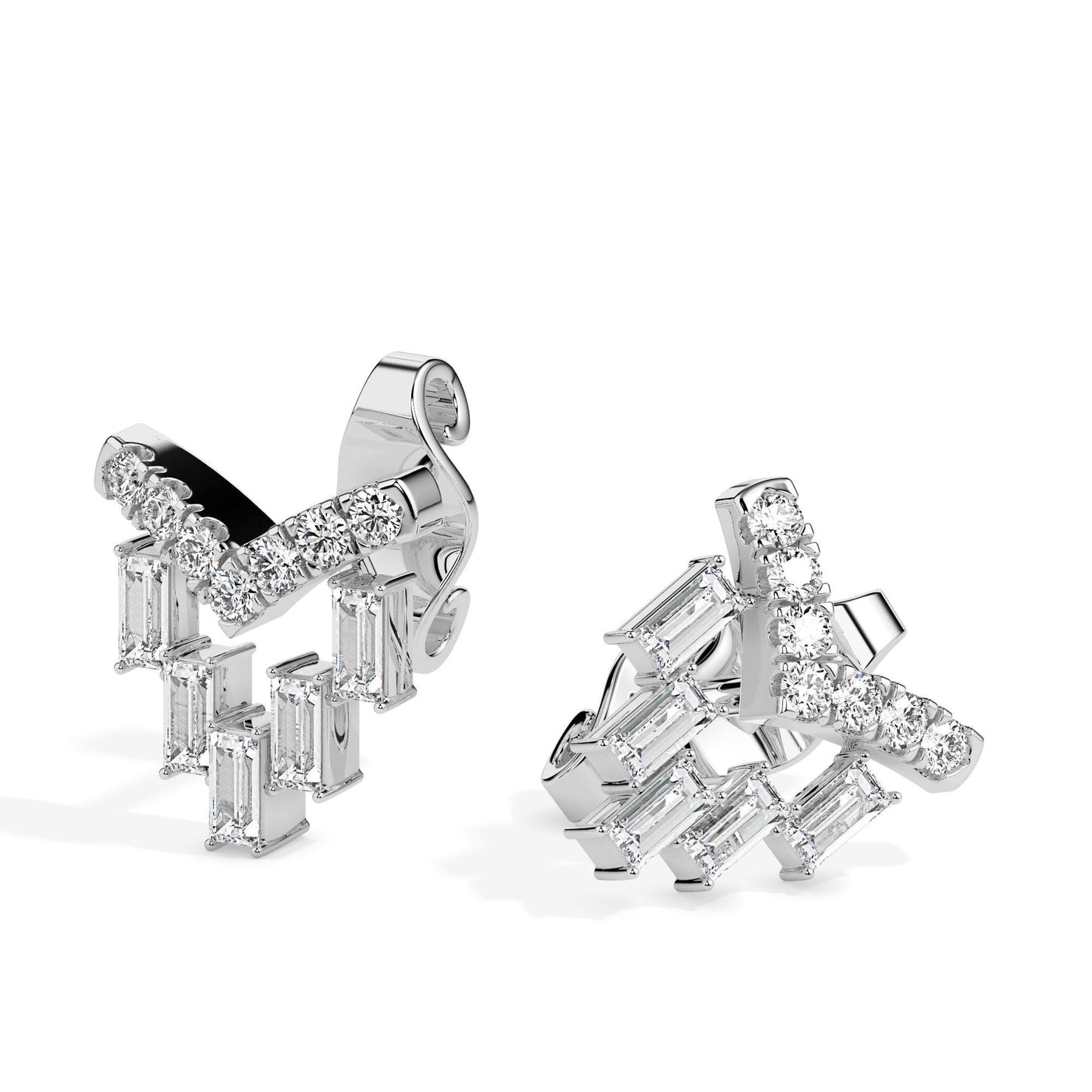 Art Deco Baguette & Round Diamond Drop Earrings