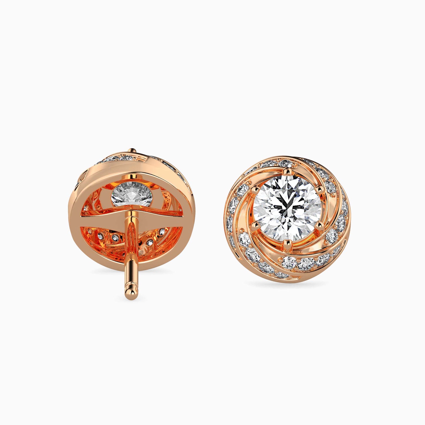 Swirl Halo Diamond Stud Earrings