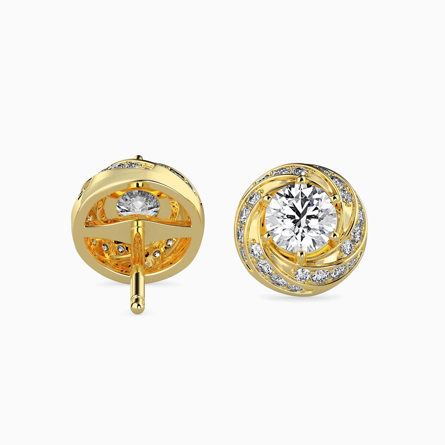 Swirl Halo Diamond Stud Earrings