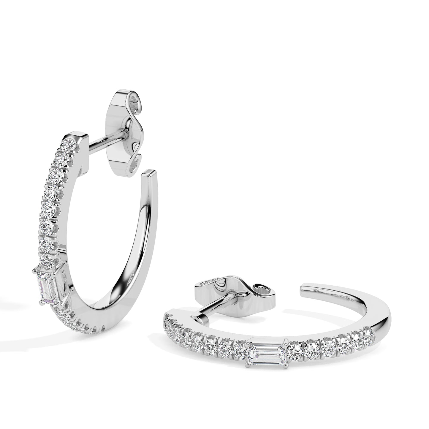 Baguette & Round Diamond Hoop Earrings