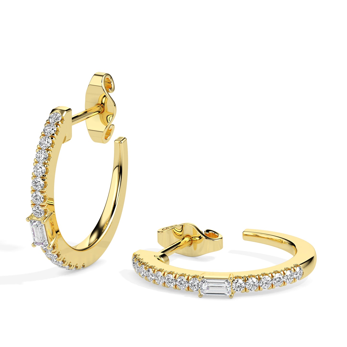 Baguette & Round Diamond Hoop Earrings