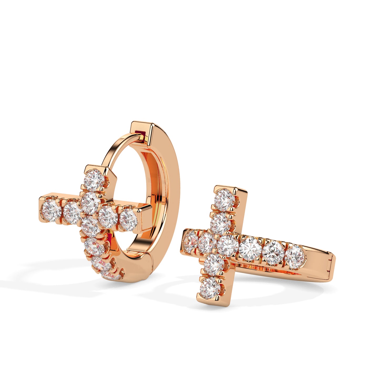 Diamond Cross Huggie Hoop Earrings