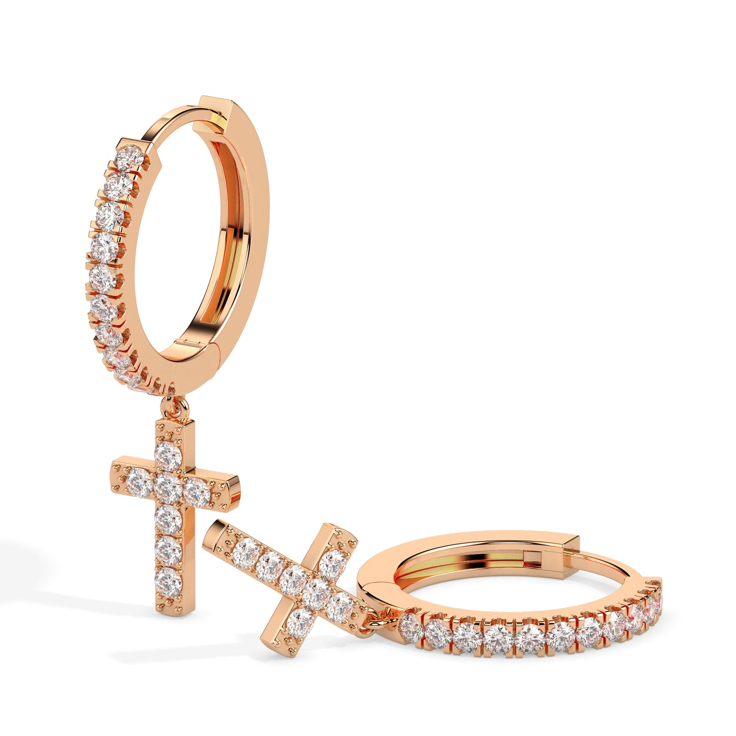 Diamond Cross Dangle Hoop Earrings