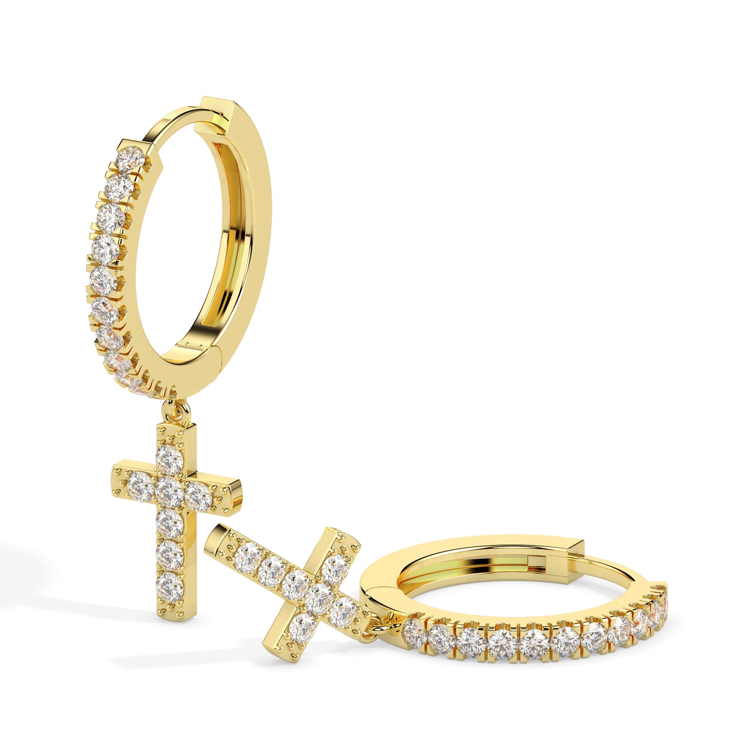Diamond Cross Dangle Hoop Earrings