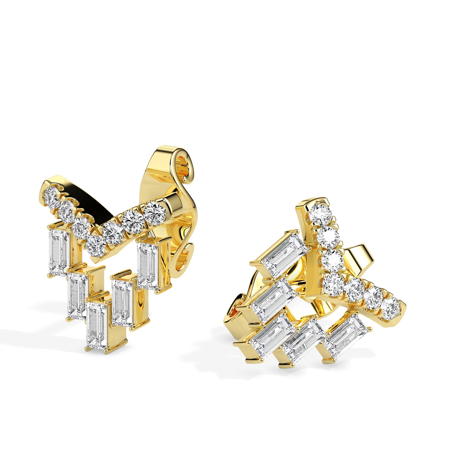 Art Deco Baguette & Round Diamond Drop Earrings
