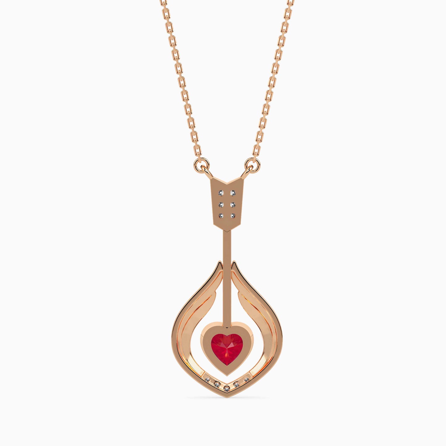 Elegant Heart Flame Pendant with Ruby Center and Diamond Accents