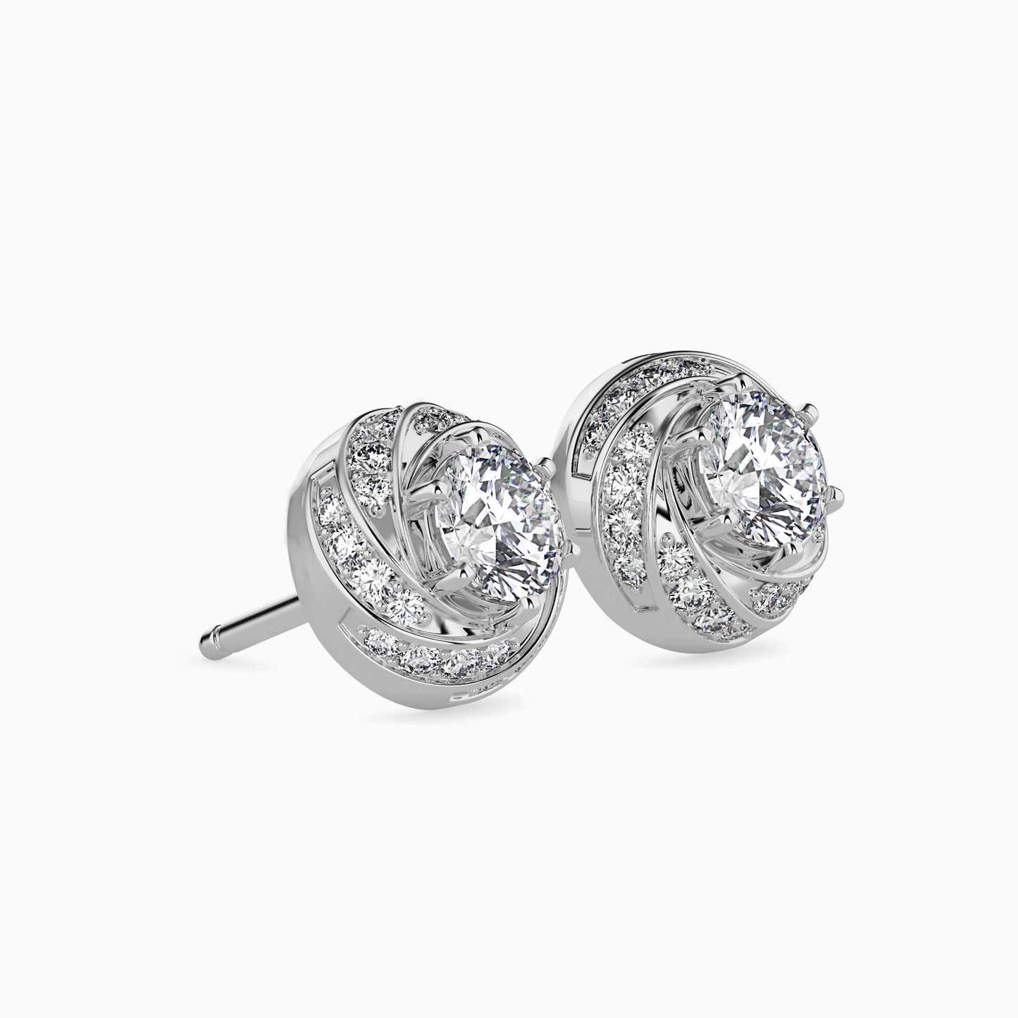 Swirl Halo Diamond Stud Earrings