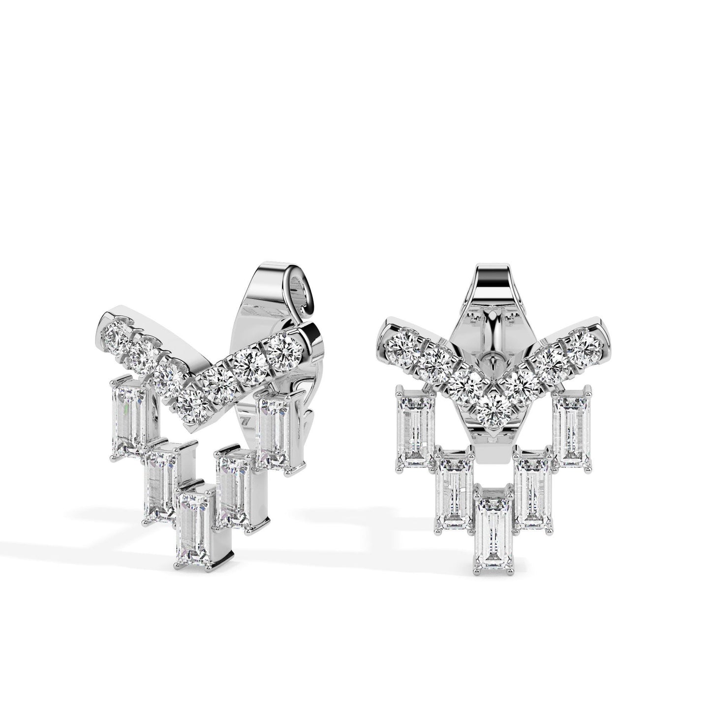 Art Deco Baguette & Round Diamond Drop Earrings