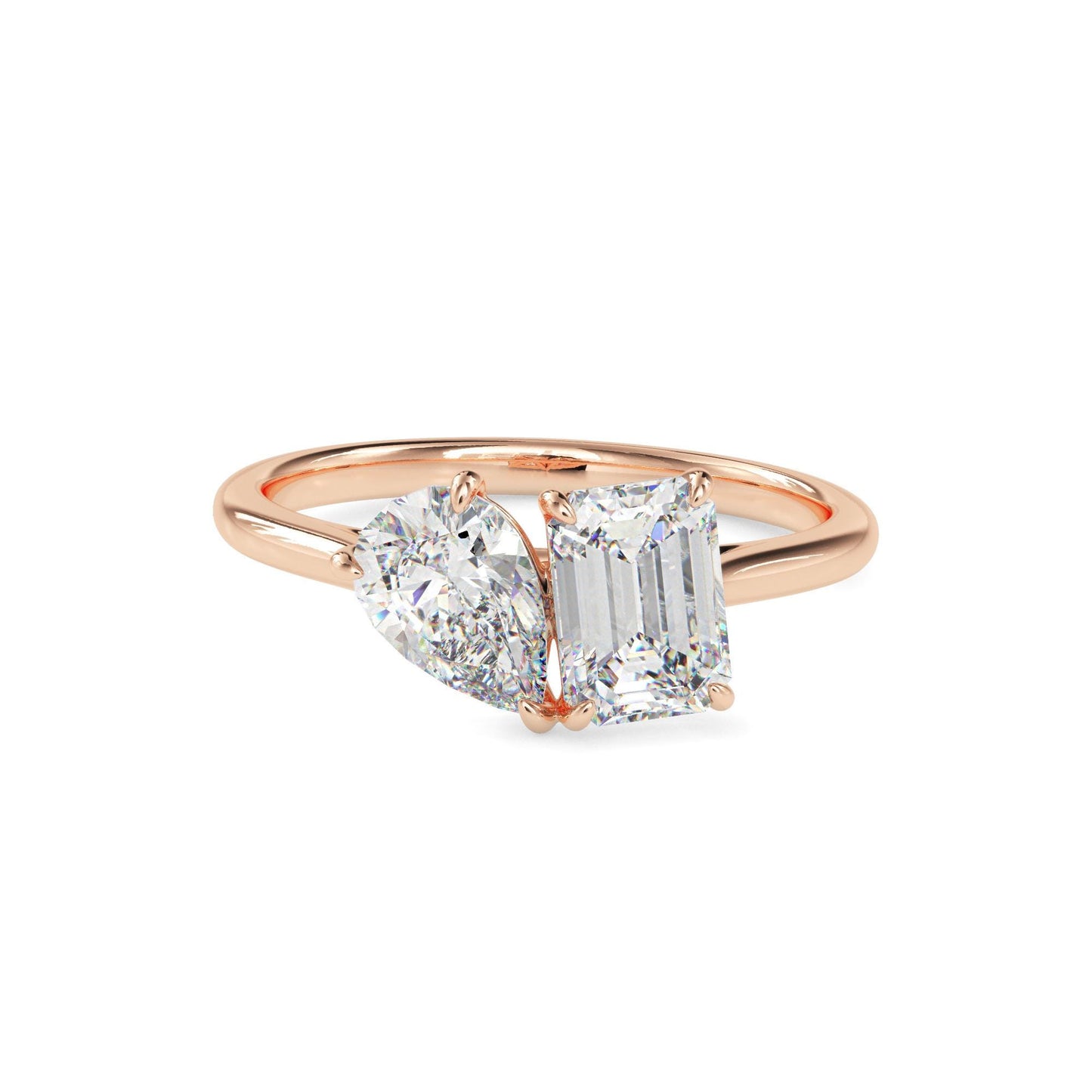 Emerald & Pear Cut Toi et Moi Ring