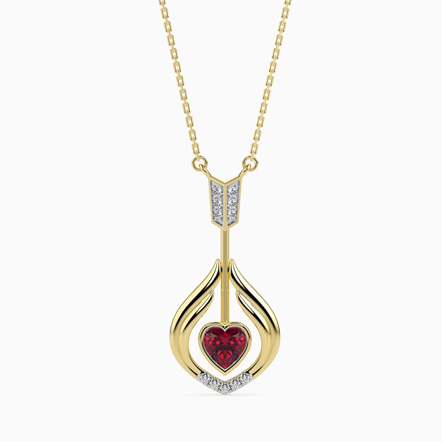 Elegant Heart Flame Pendant with Ruby Center and Diamond Accents