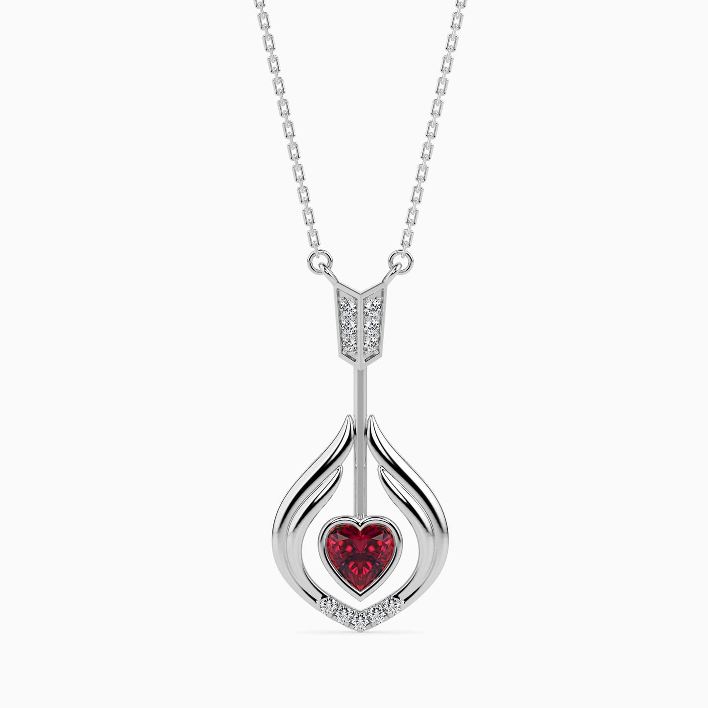 Elegant Heart Flame Pendant with Ruby Center and Diamond Accents