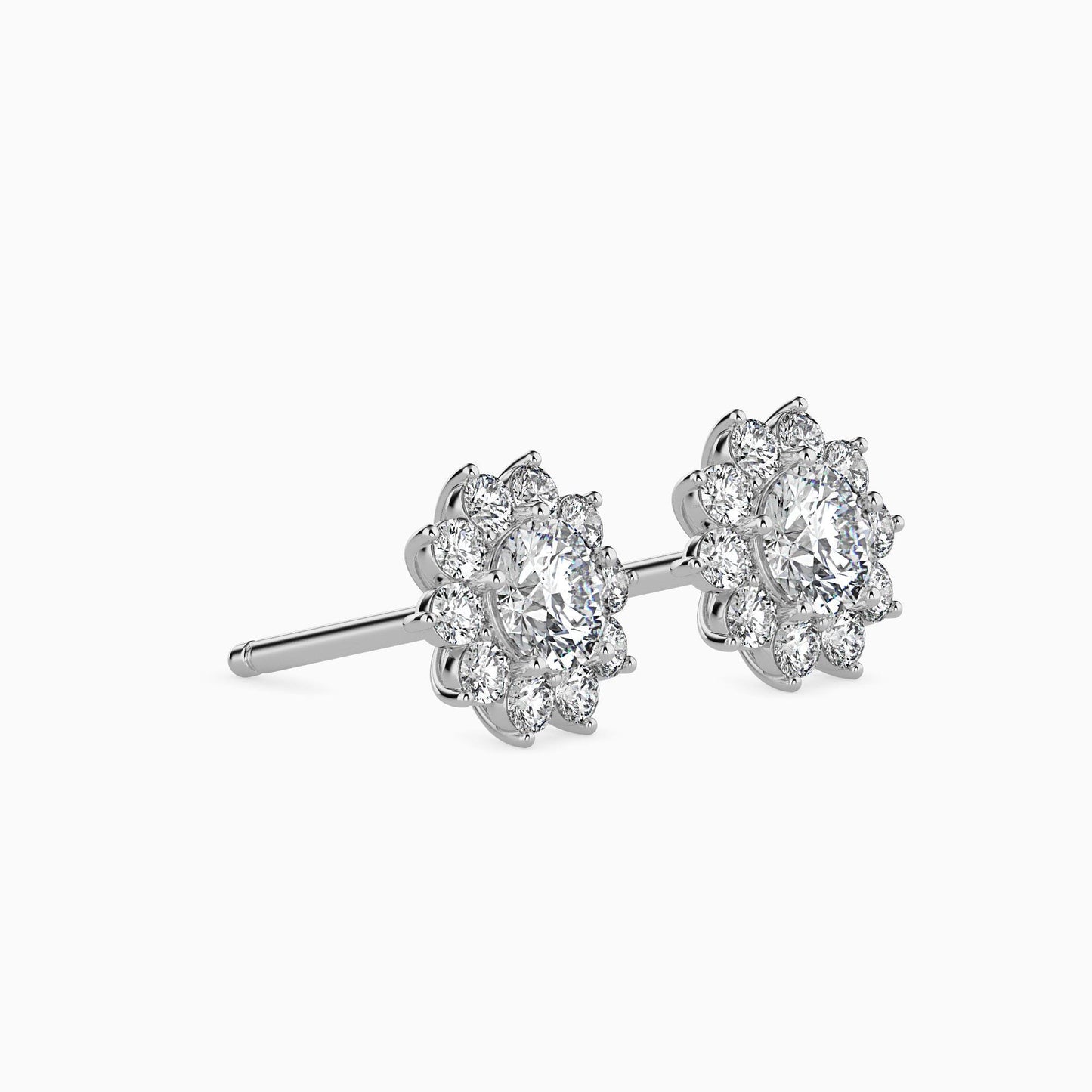 Floral Diamond Halo Stud Earrings