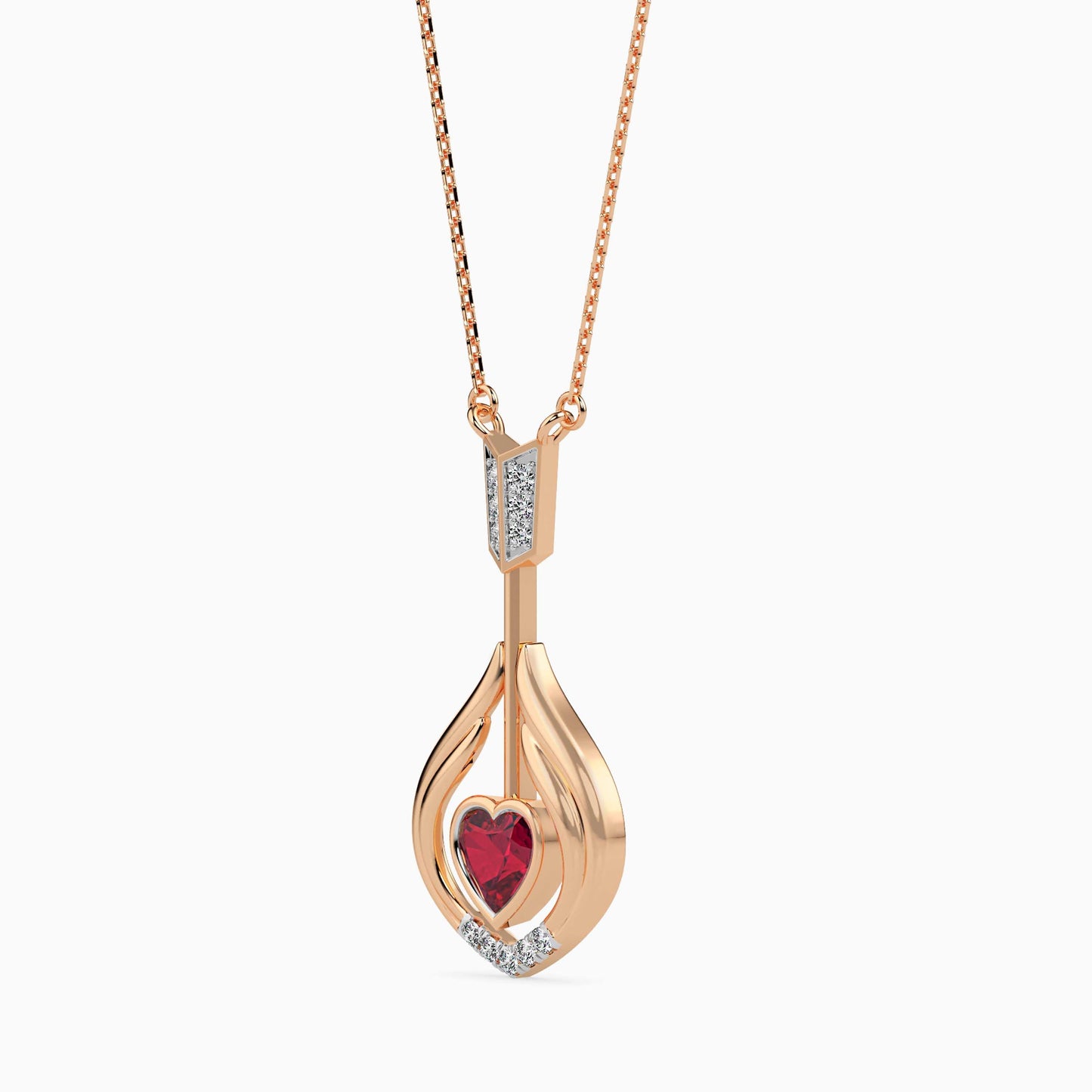 Elegant Heart Flame Pendant with Ruby Center and Diamond Accents