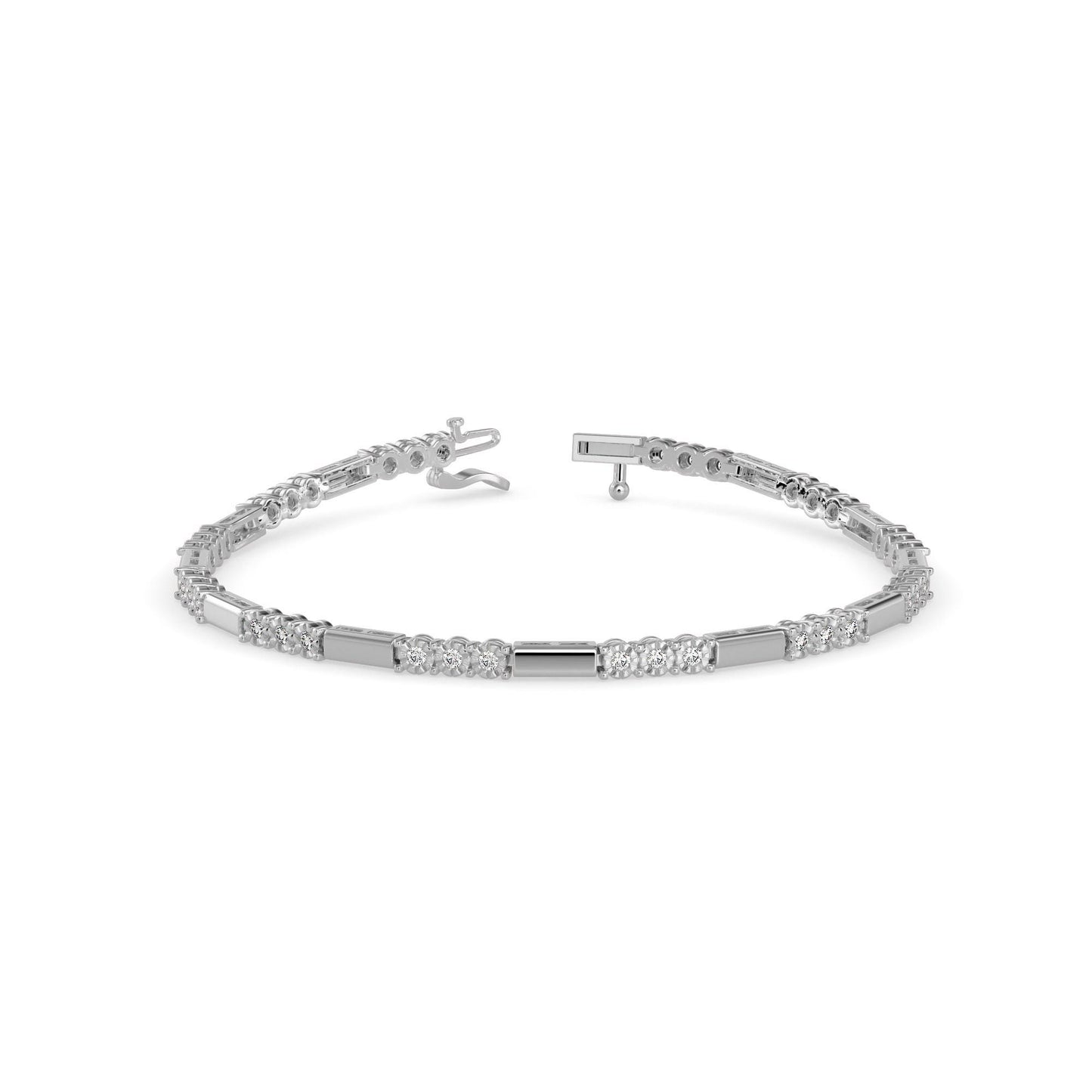 Diamond Tennis Bracelet Three Stone Rowed