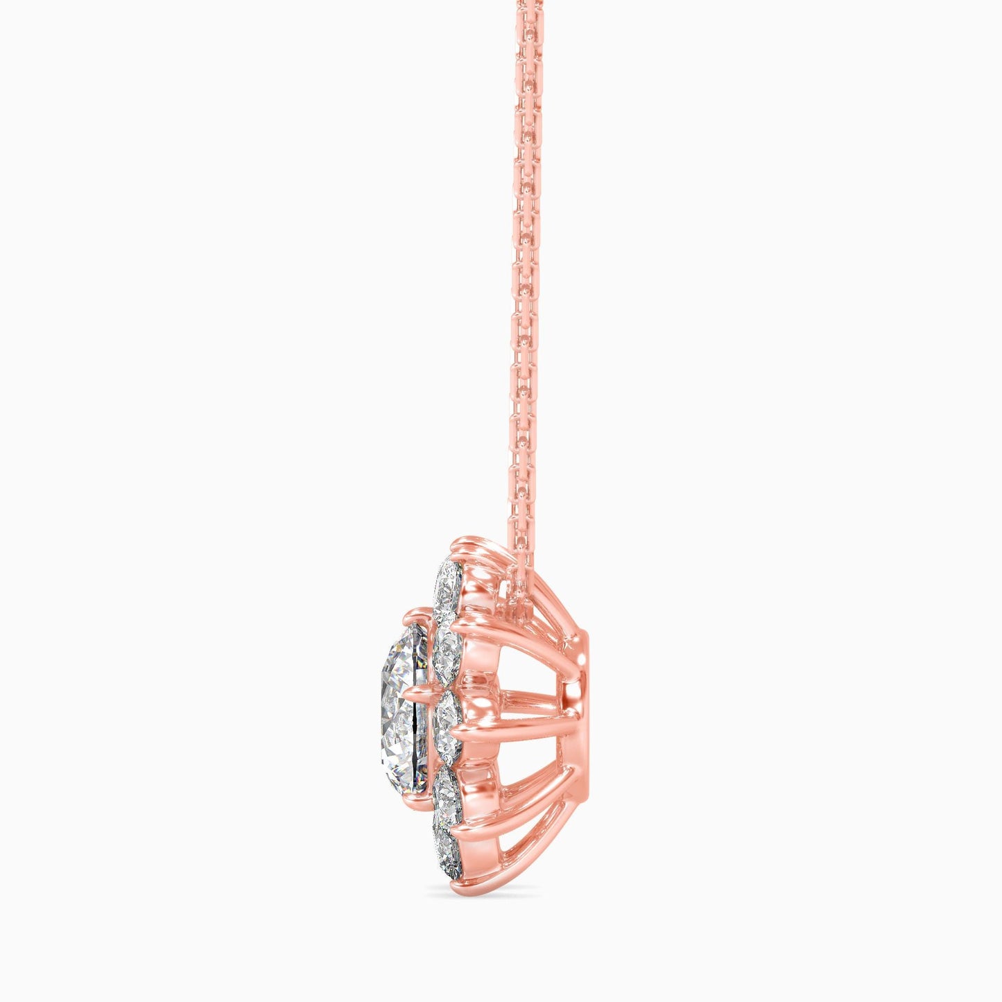 Floral Diamond Halo Pendant Necklace