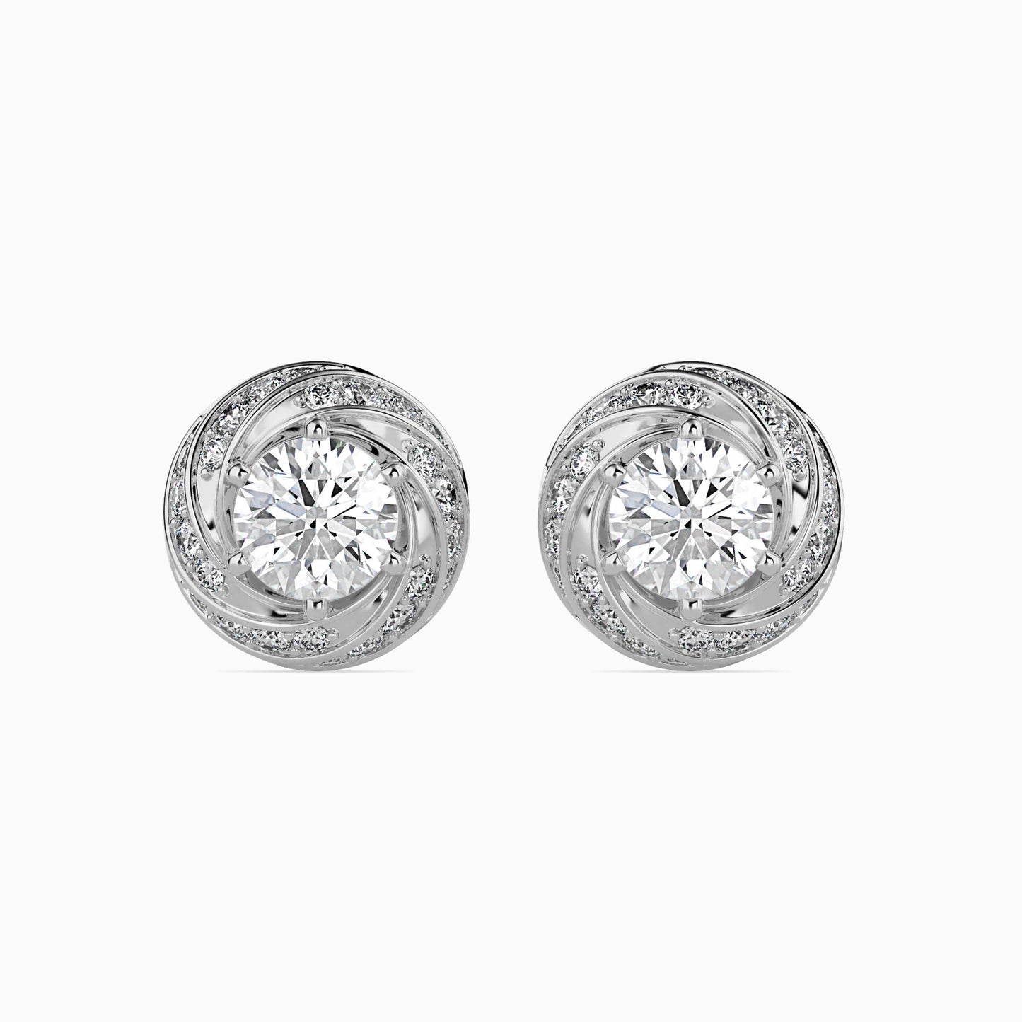 Swirl Halo Diamond Stud Earrings