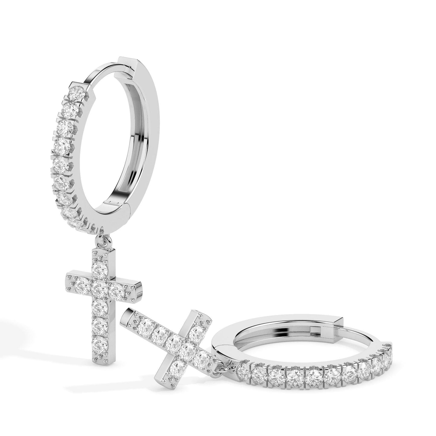 Diamond Cross Dangle Hoop Earrings
