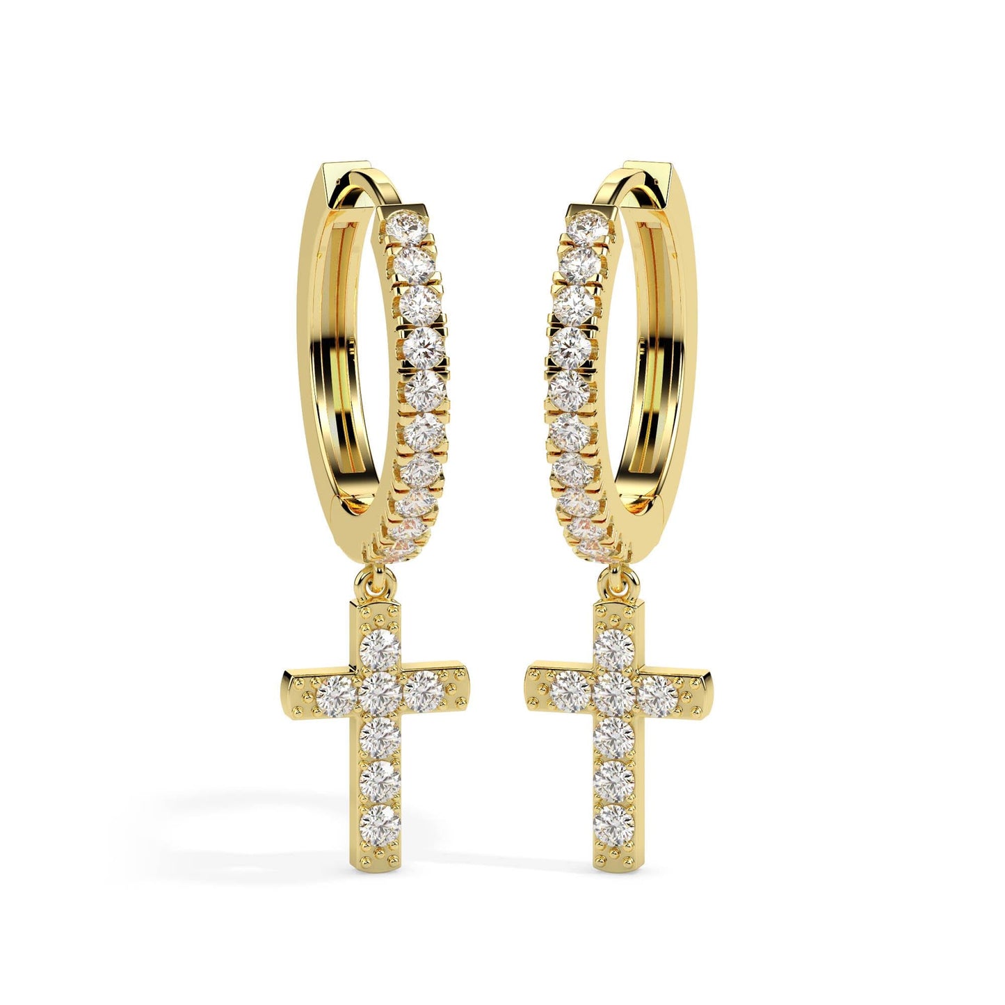 Diamond Cross Dangle Hoop Earrings