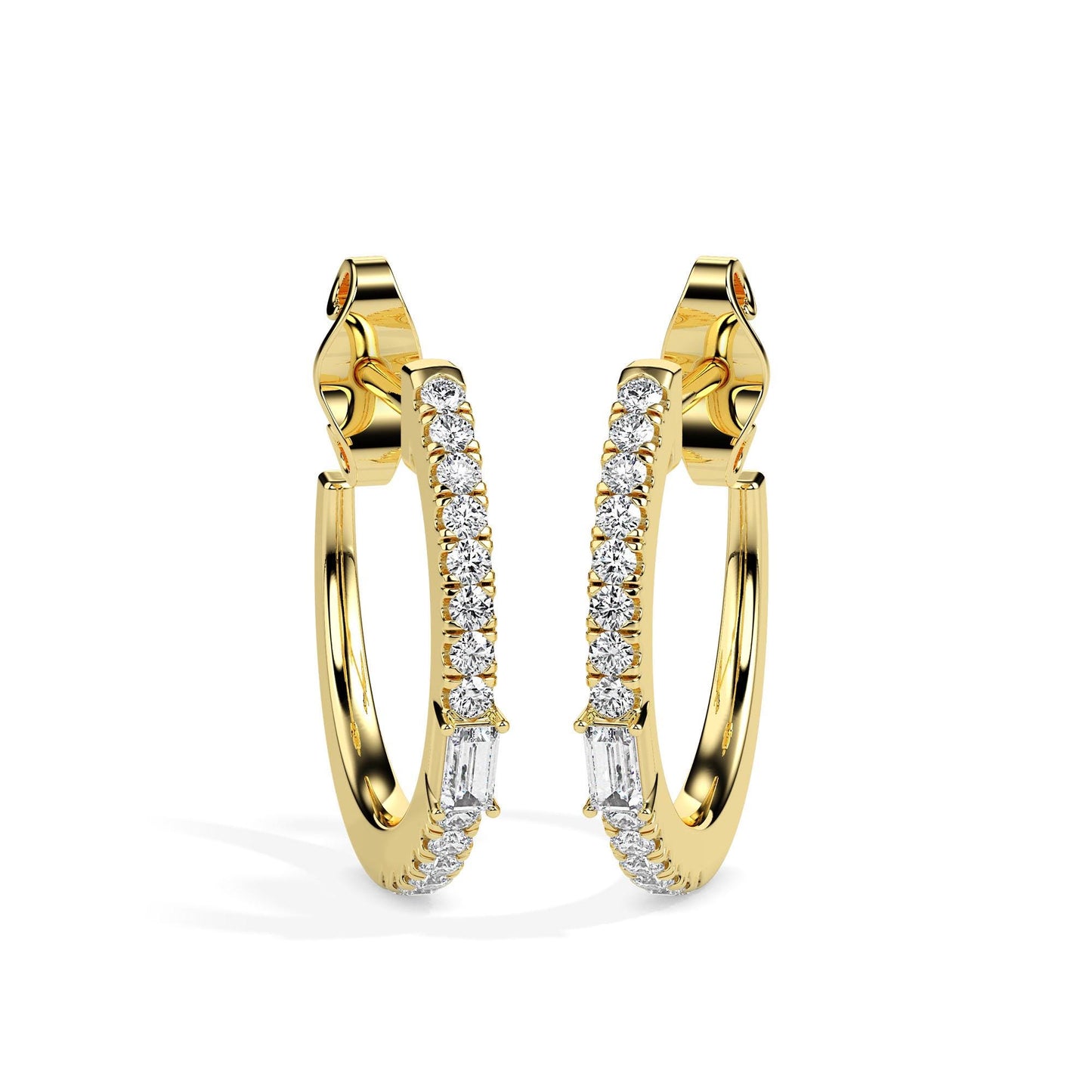 Baguette & Round Diamond Hoop Earrings