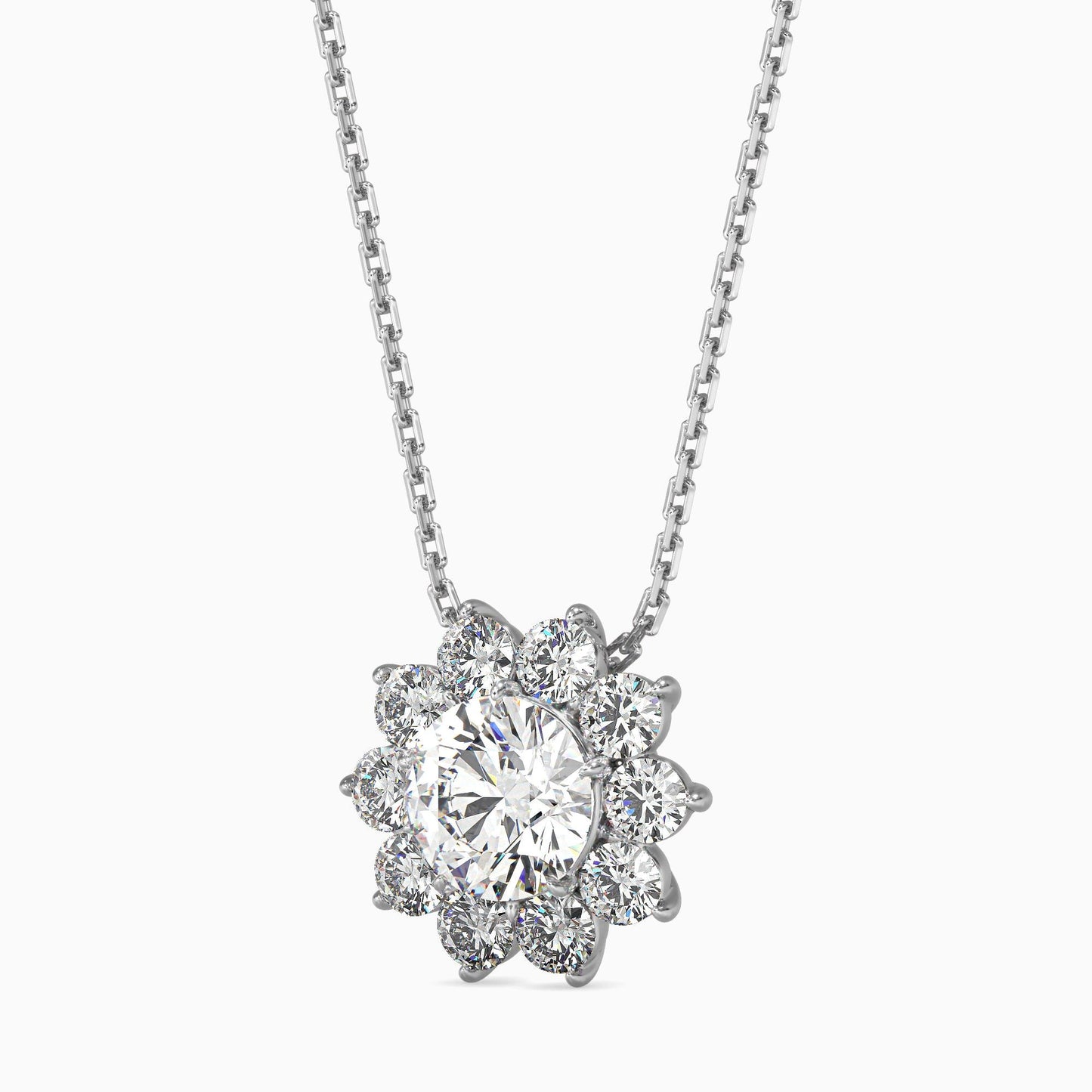 Floral Diamond Halo Pendant Necklace