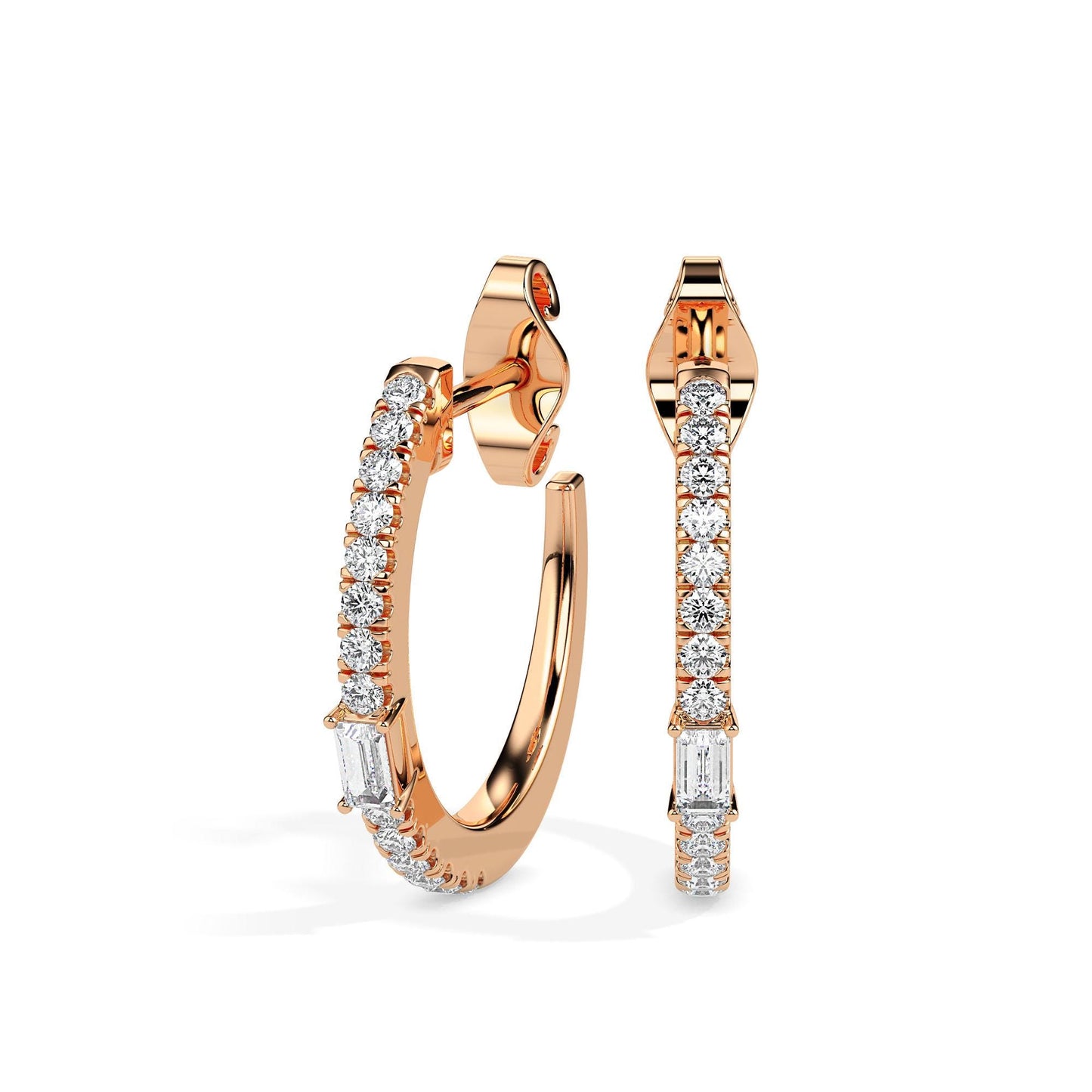 Baguette & Round Diamond Hoop Earrings