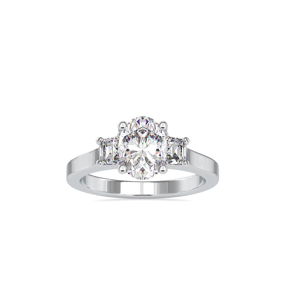Oval Lab Grown Diamond Engagement Ring with Princess Side Stones