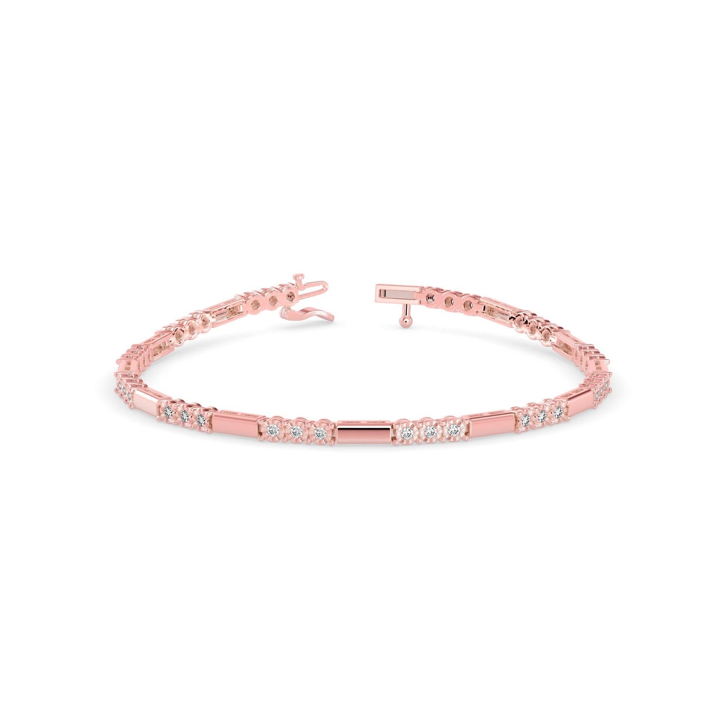 Diamond Tennis Bracelet Three Stone Rowed