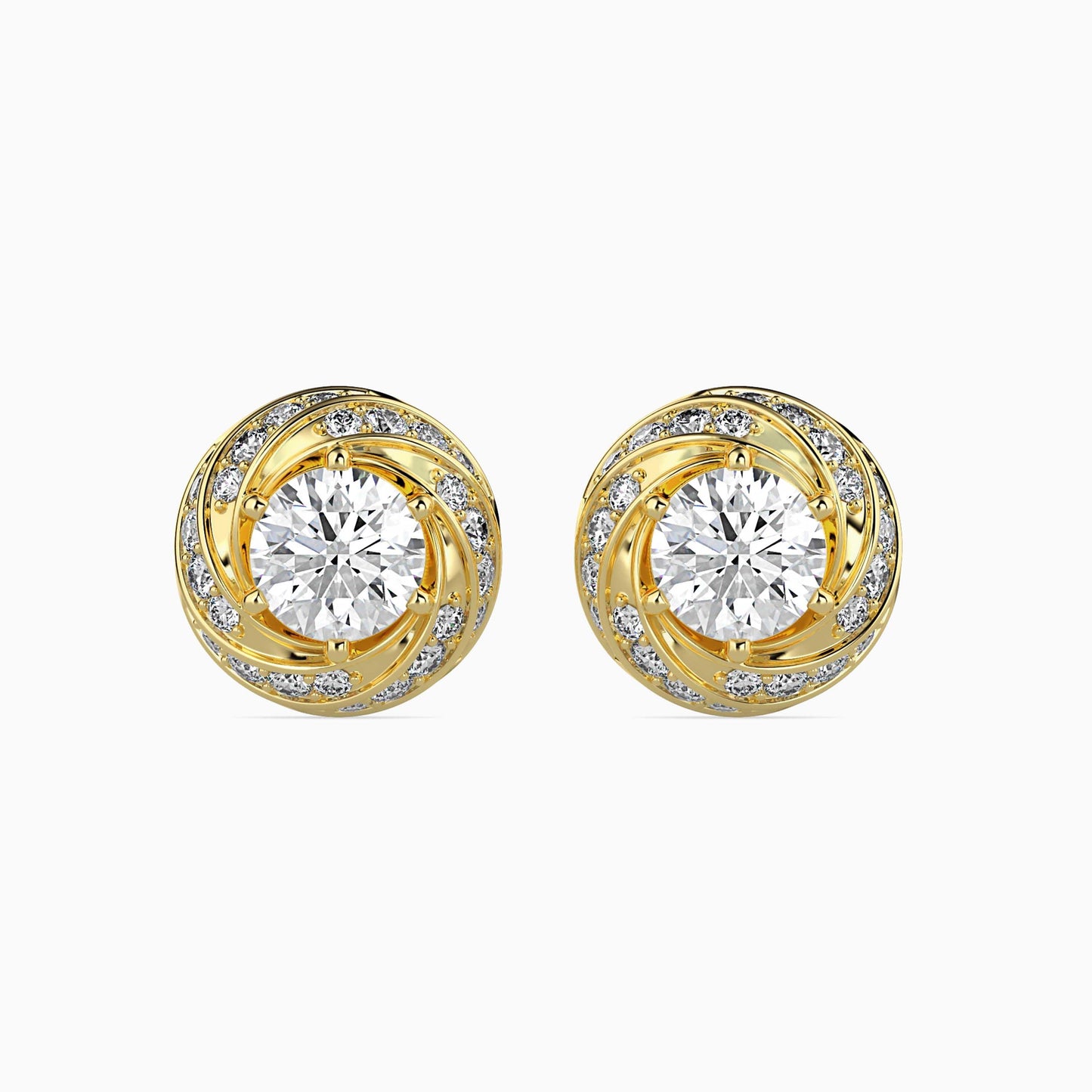 Swirl Halo Diamond Stud Earrings