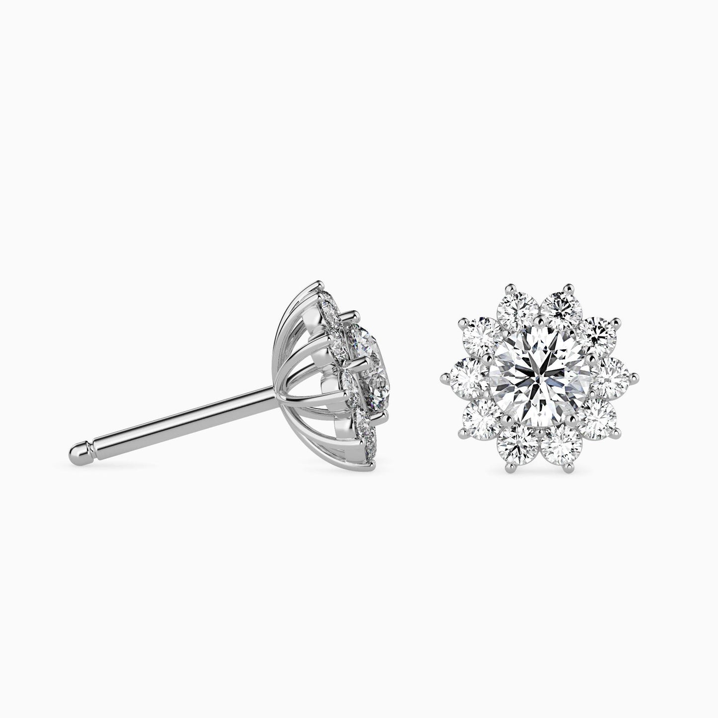 Floral Diamond Halo Stud Earrings