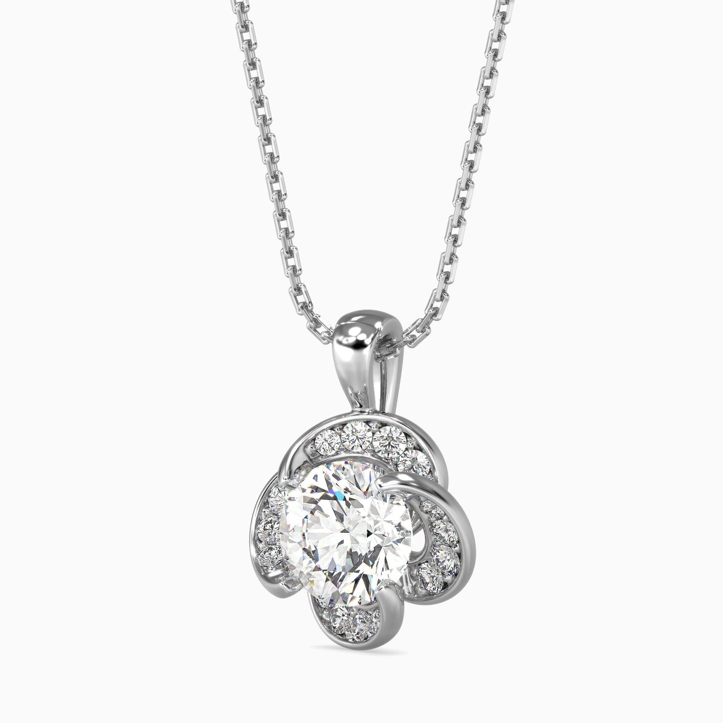 Diamond Flower Halo Pendant Necklace