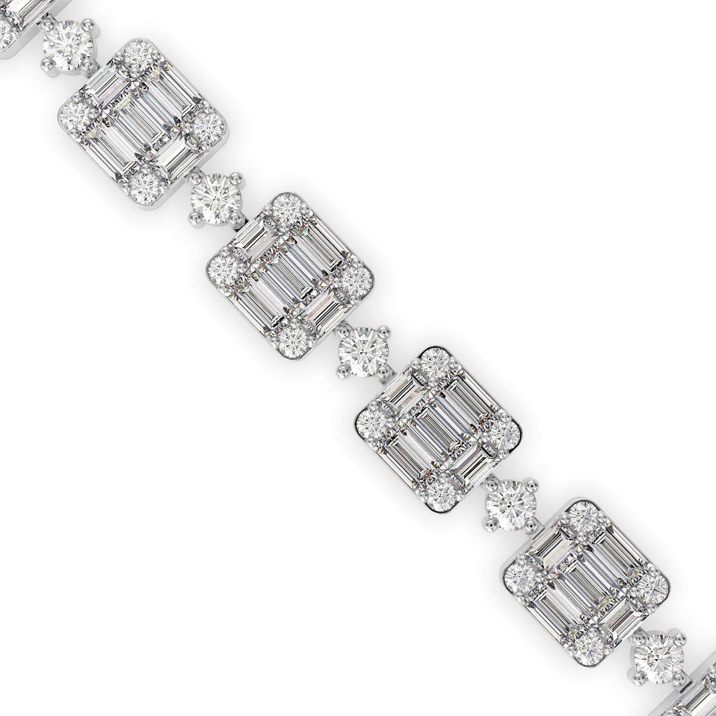 Emerald-Cut Cluster Diamond Tennis Bracelet