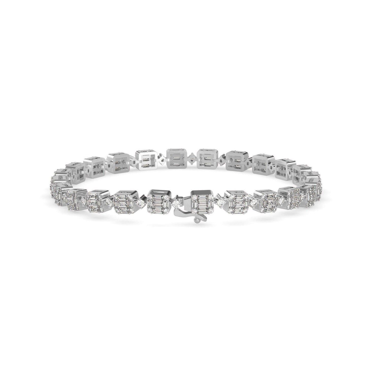 Emerald-Cut Cluster Diamond Tennis Bracelet