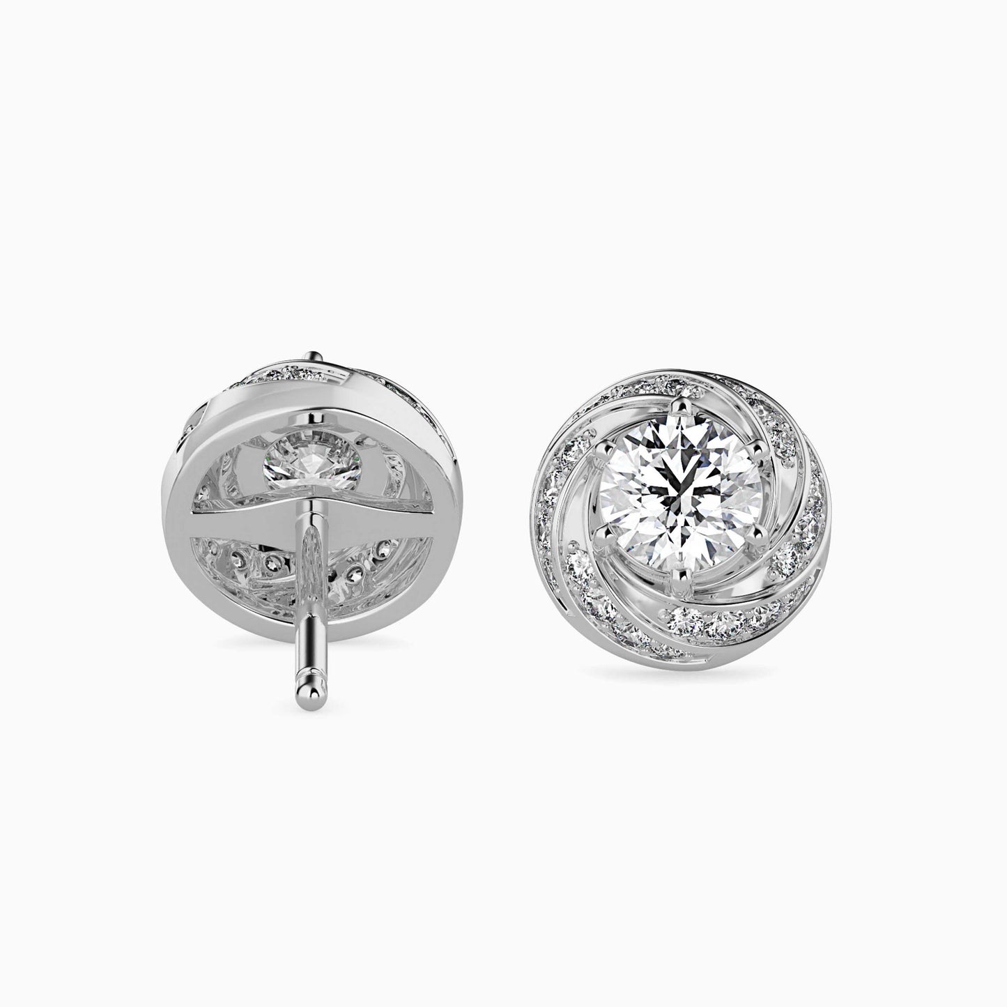 Swirl Halo Diamond Stud Earrings
