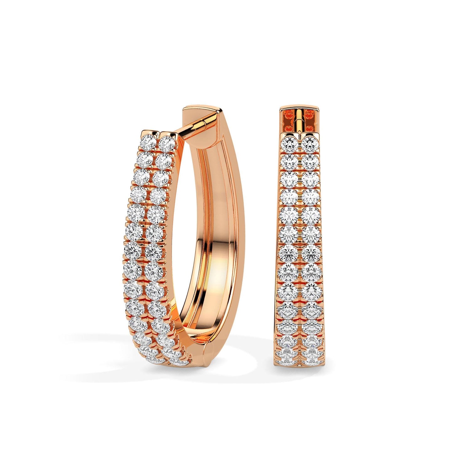 Two Row Diamond Hoop Earrings