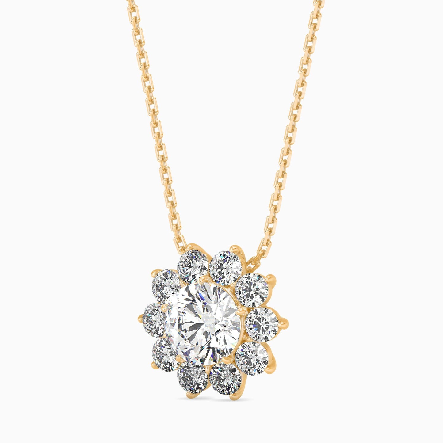 Floral Diamond Halo Pendant Necklace