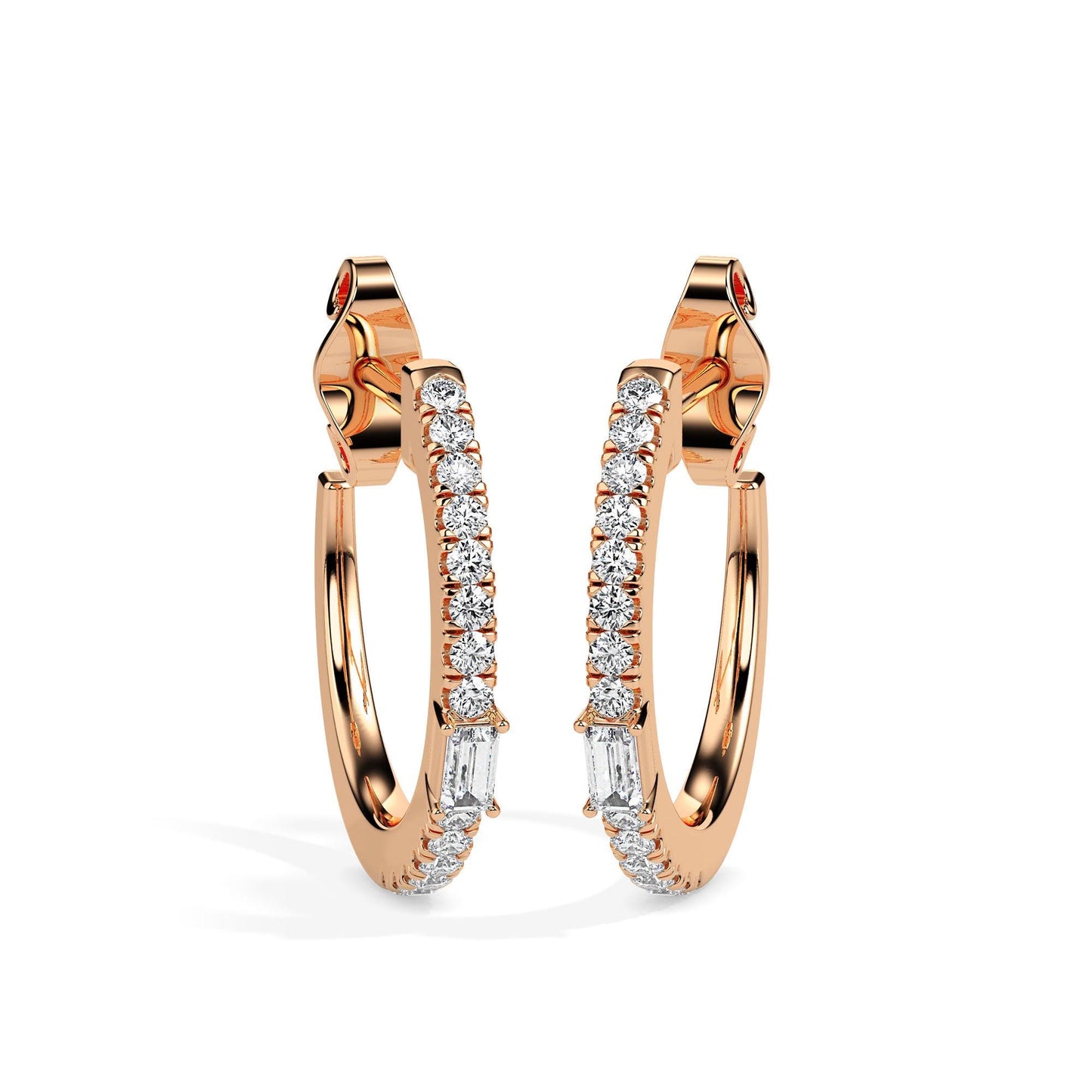Baguette & Round Diamond Hoop Earrings