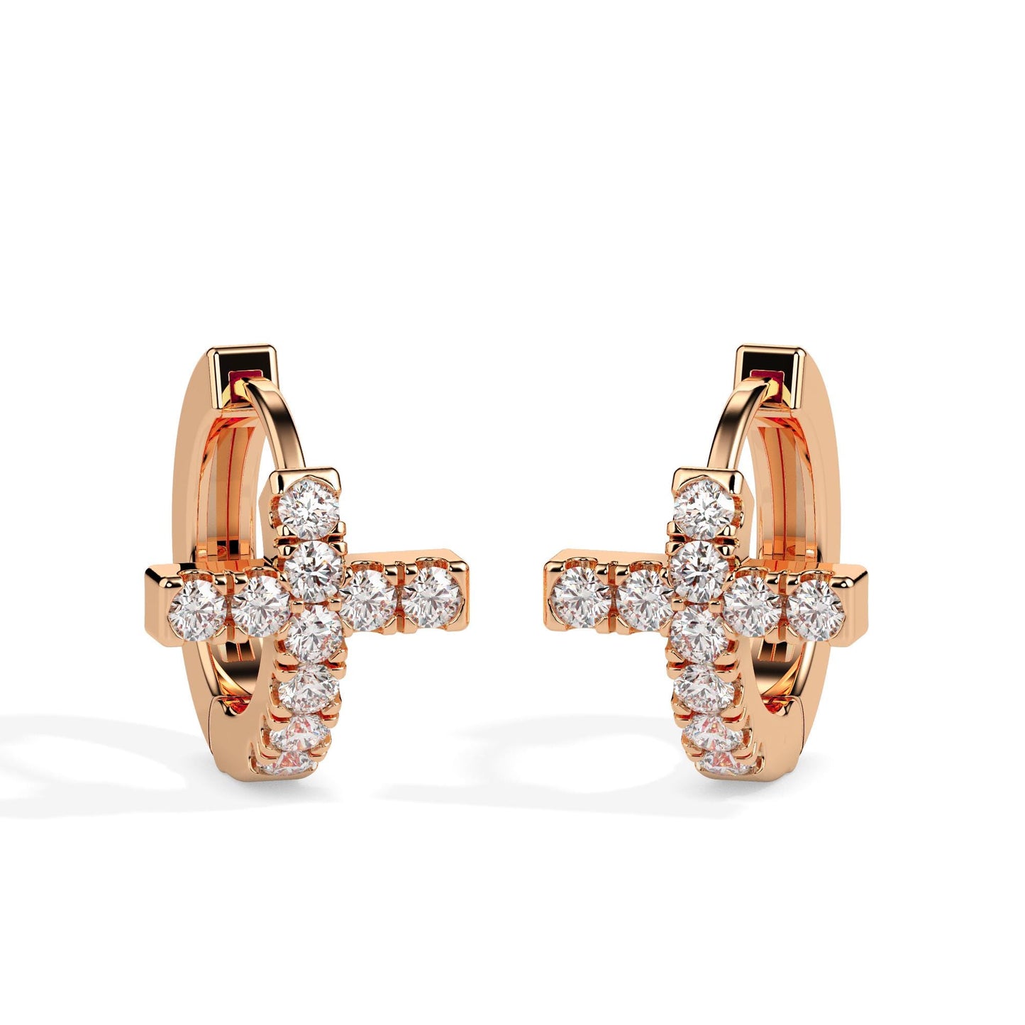 Diamond Cross Huggie Hoop Earrings
