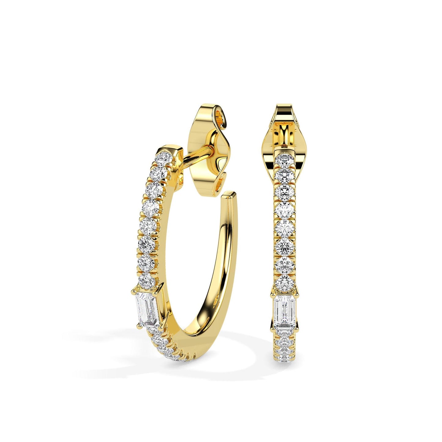 Baguette & Round Diamond Hoop Earrings
