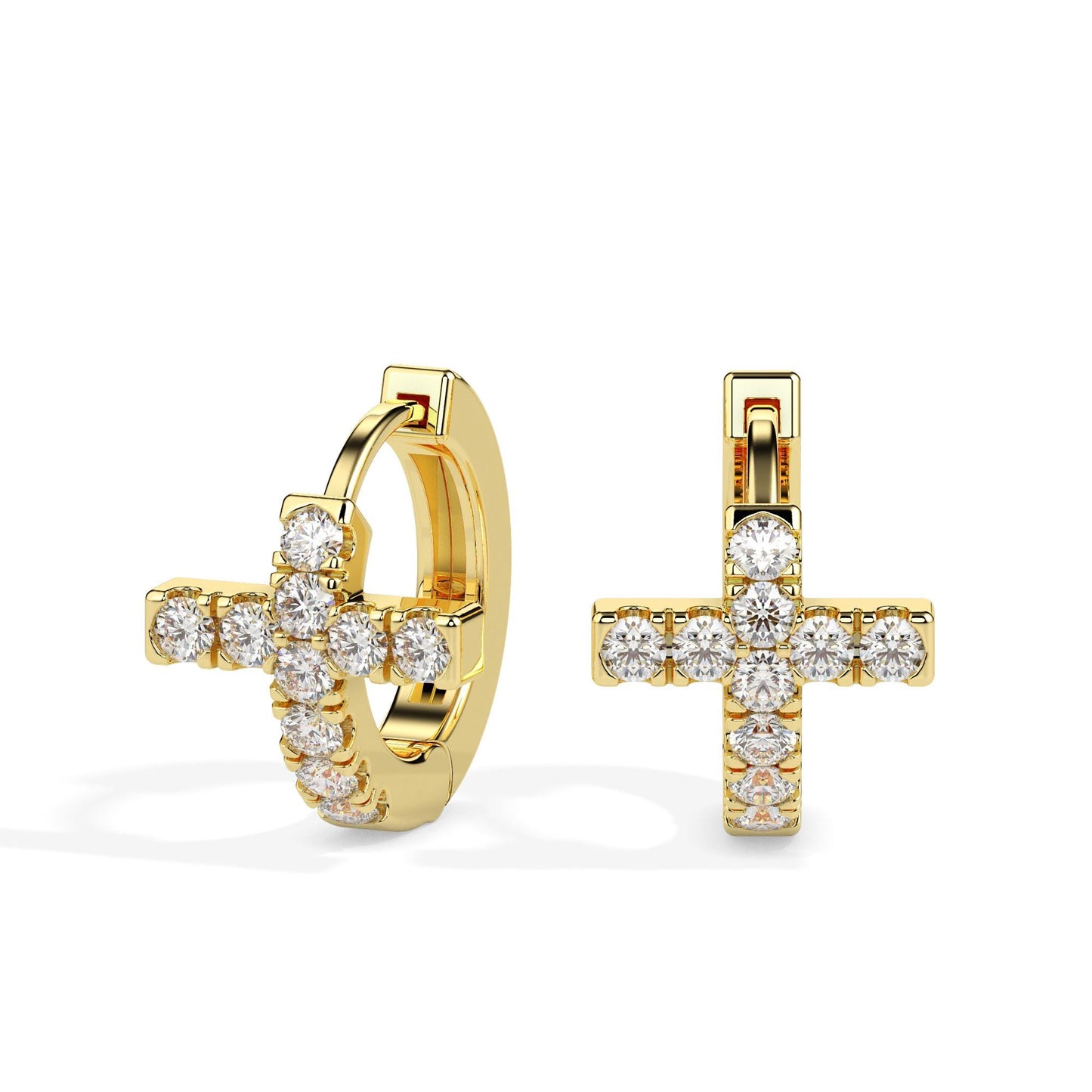 Diamond Cross Huggie Hoop Earrings