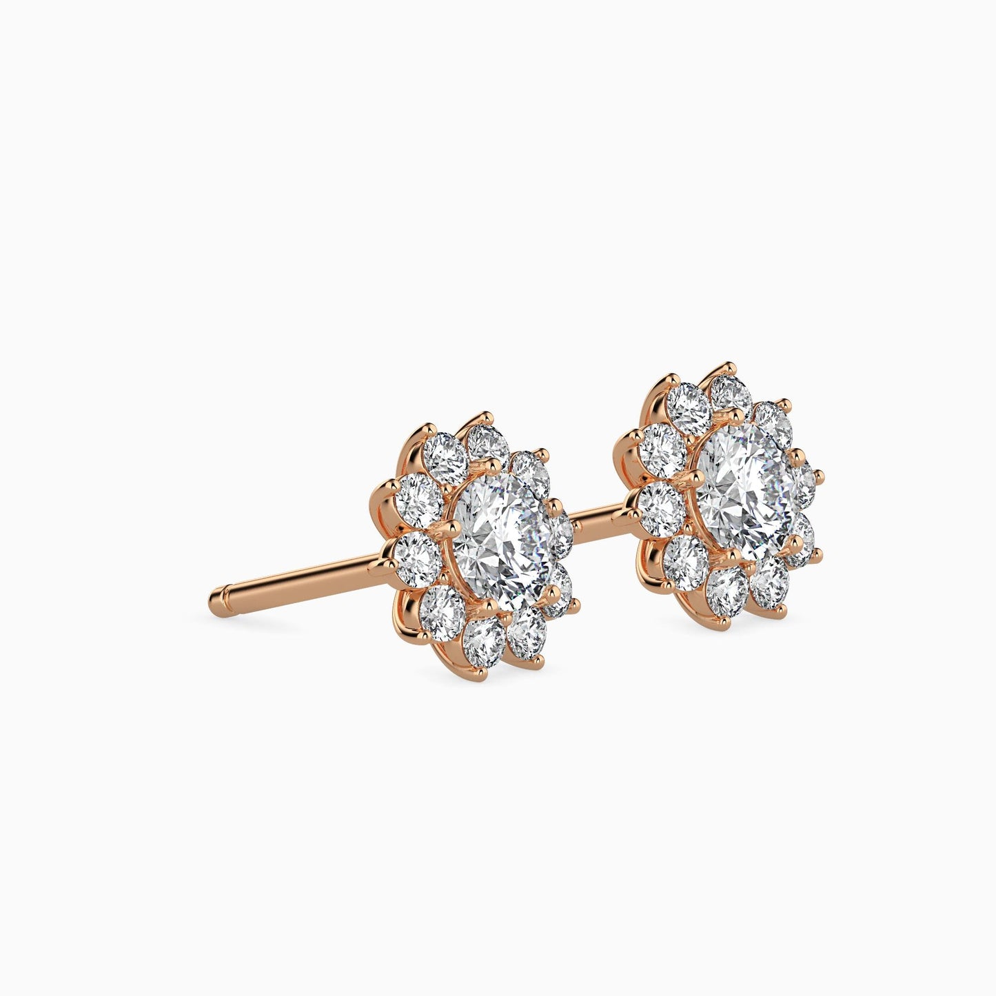 Floral Diamond Halo Stud Earrings