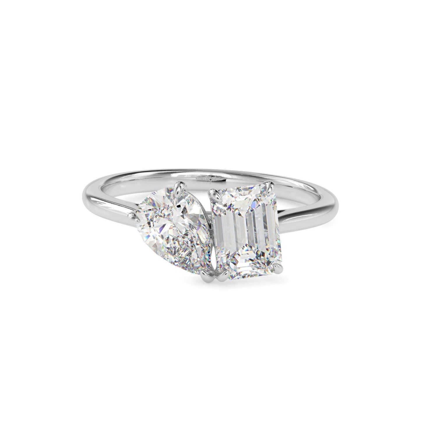 Emerald & Pear Cut Toi et Moi Ring