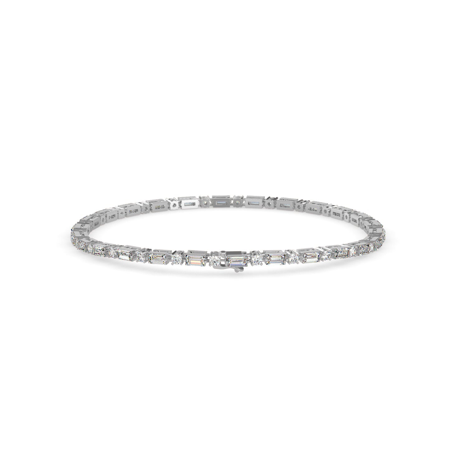 Alternating Round & Baguette Diamond Tennis Bracelet