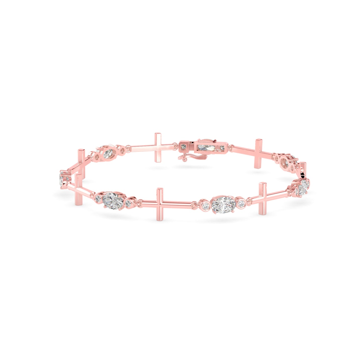 Oval & Round Diamond Cross-Link Tennis Bracelet