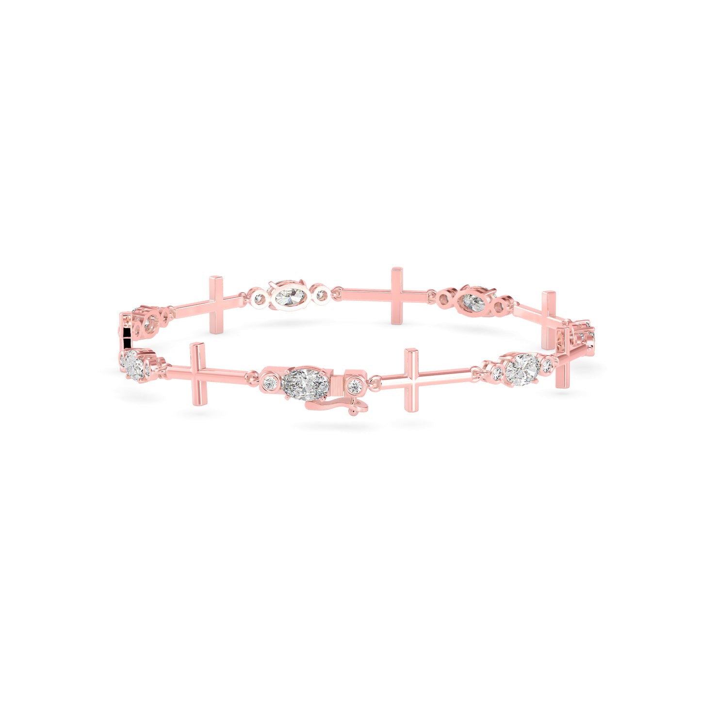 Oval & Round Diamond Cross-Link Tennis Bracelet