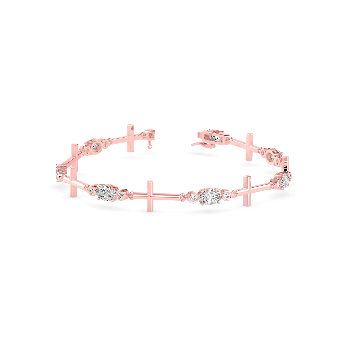 Oval & Round Diamond Cross-Link Tennis Bracelet