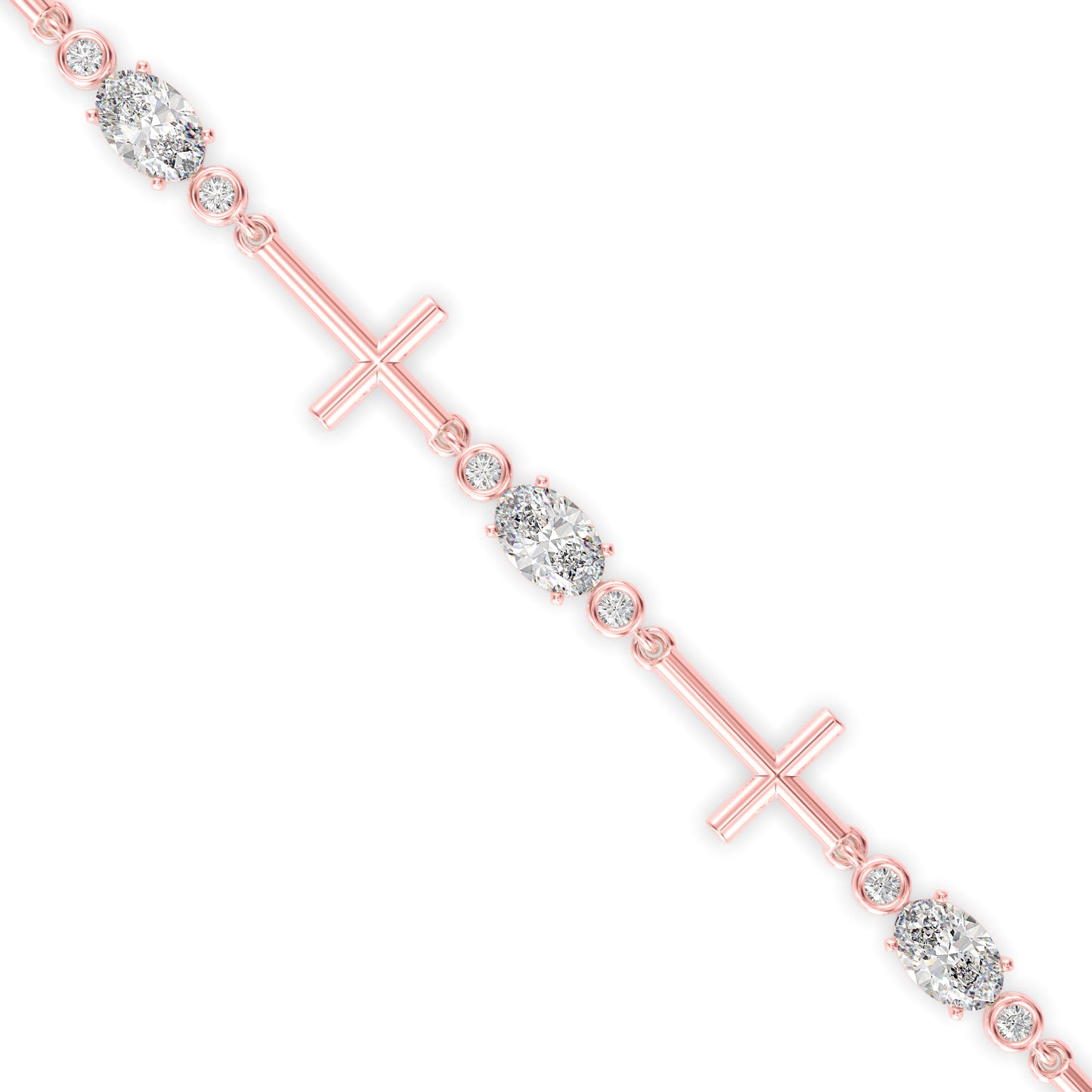 Oval & Round Diamond Cross-Link Tennis Bracelet