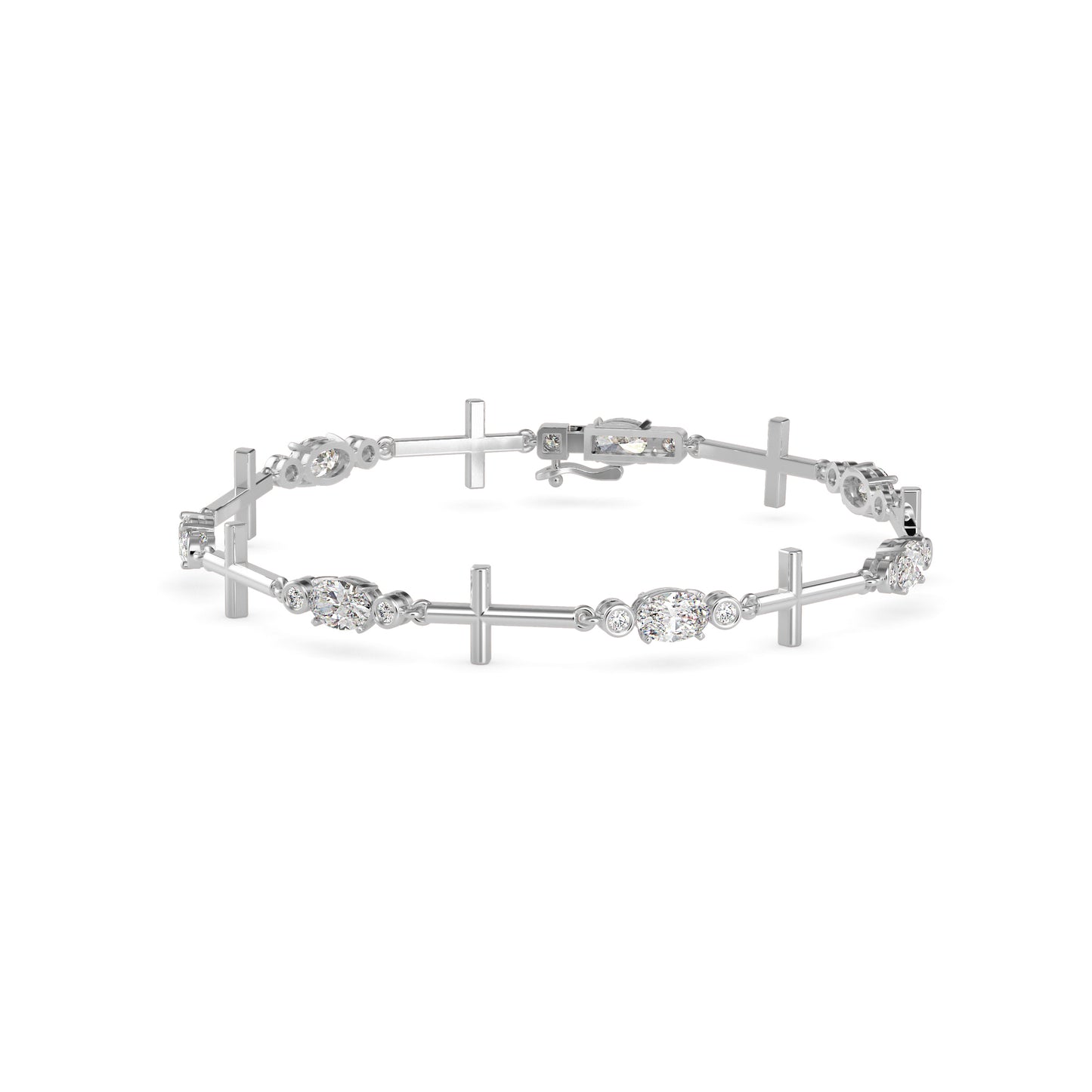 Oval & Round Diamond Cross-Link Tennis Bracelet