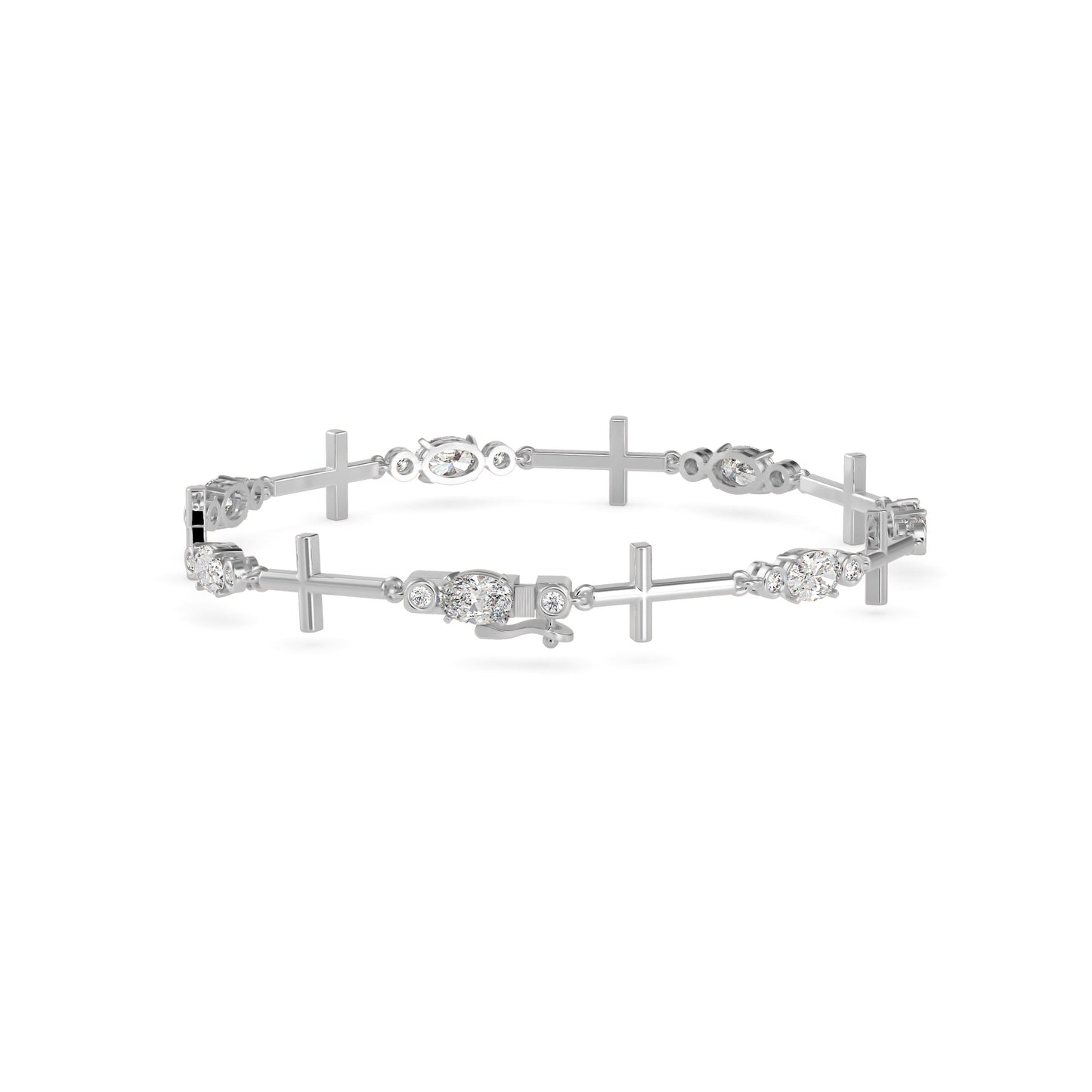 Oval & Round Diamond Cross-Link Tennis Bracelet