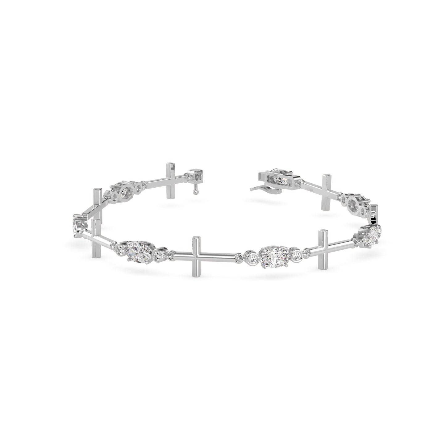 Oval & Round Diamond Cross-Link Tennis Bracelet